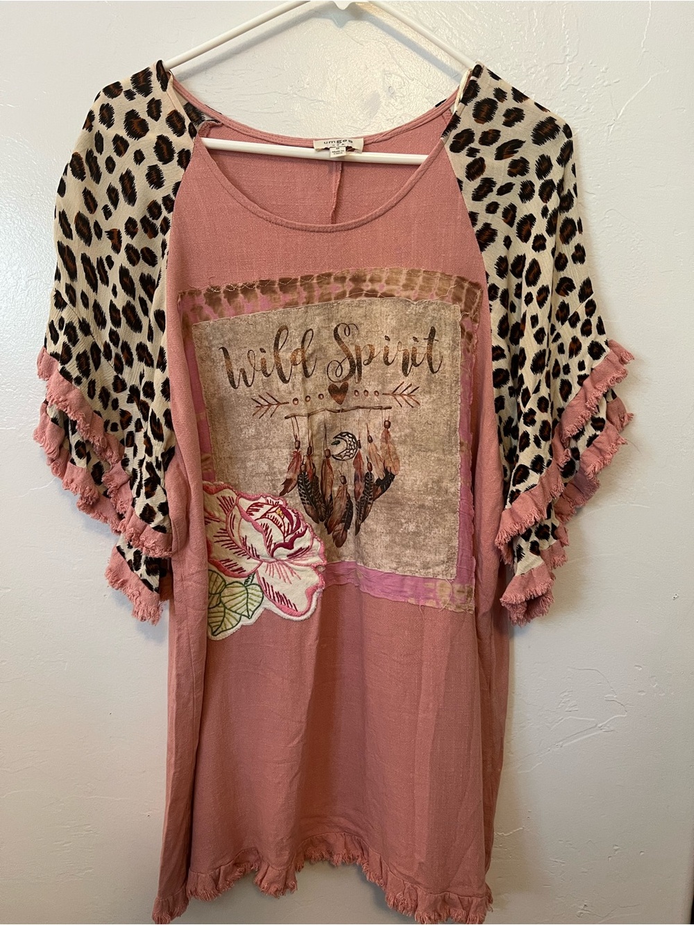 Umgee Rose-Pink Women's Top Upcycled  Wild Spirit and Rose Size Medium-see pics